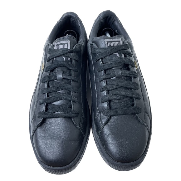 Puma Basket Classic Leather Sneaker Black Monotone Gold Leather Shoe 354367-19 - Picture 3 of 10